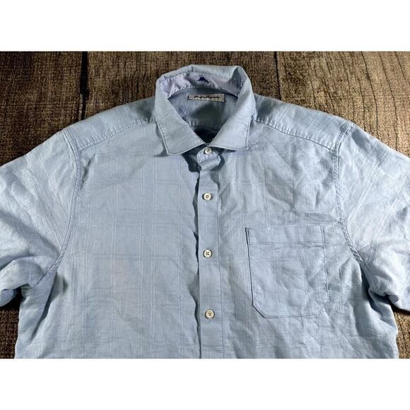 Tommy Bahama Shirt Long Sleeve Button Down Men's Large Blue Linen Blend - Picture 2 of 8
